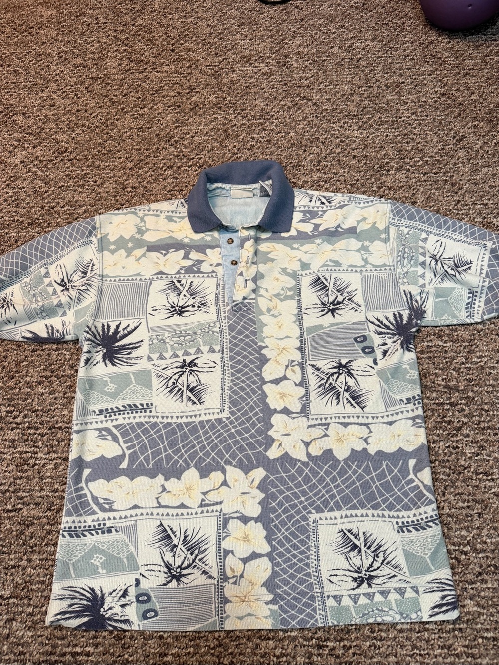 Men's Bugle Boy Company Blue Floral Palm Print Polo Shirt
